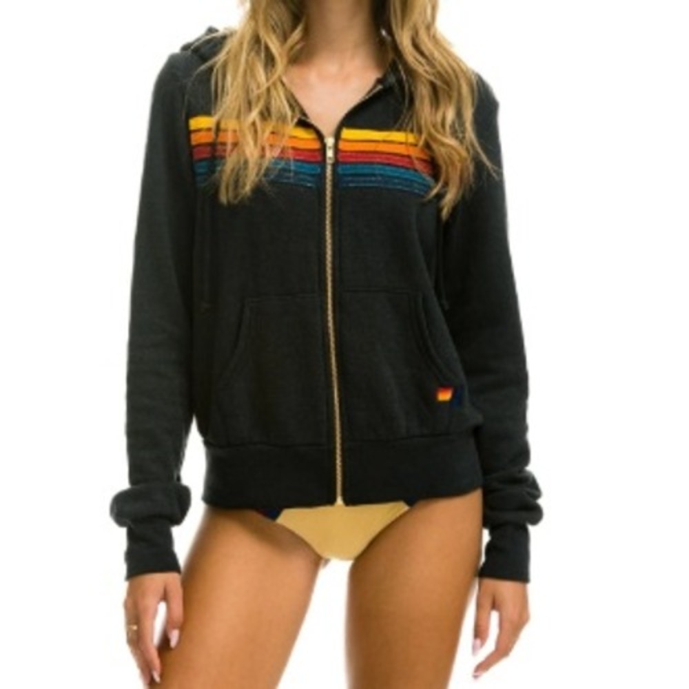 Aviator Nation Black Hoodie with Rainbow Stripes